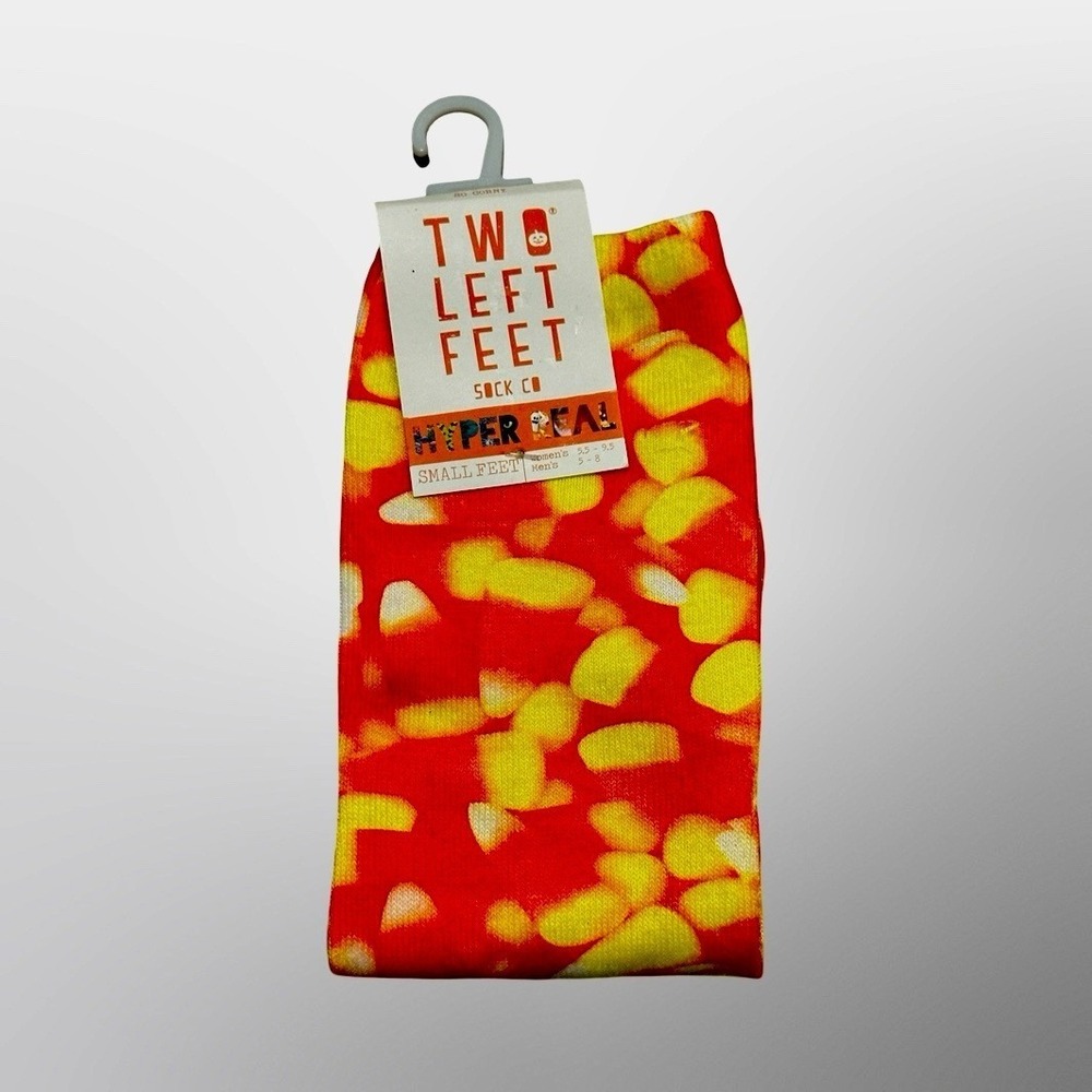 Two Left Feet Hyper Real Candy Corn Novelty Socks, Halloween, (W)5.5-9.5, (M)5-8